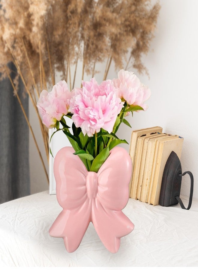 Could Spark Pink Bow Ceramic Vase Contemporary Design Decorative Pink Bow Decor Vase Pen Holder Makeup Brush Holder Home Office Shelf Table Living Room - Image 2